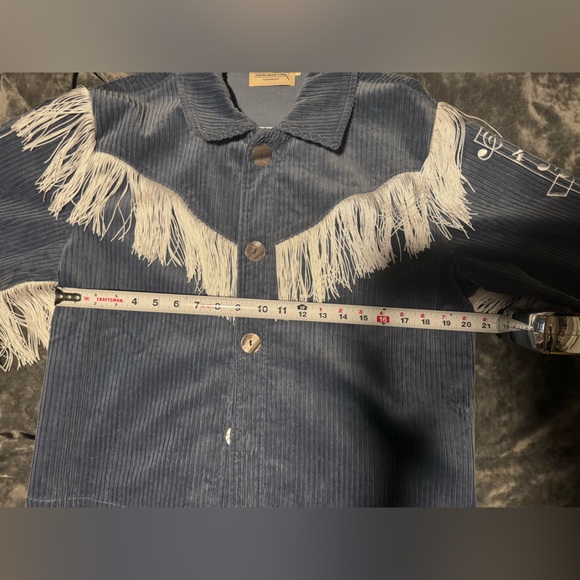 Fashion Brand Company Blue Corduroy Jacket with White Fringe - Picture 8 of 8
